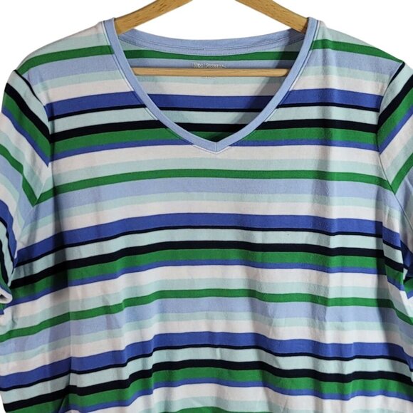 2/$15 Kim Rogers Womens Striped Top Blue XXL 3/4 Sleeve V Neck Pullover Casual - Picture 2 of 6